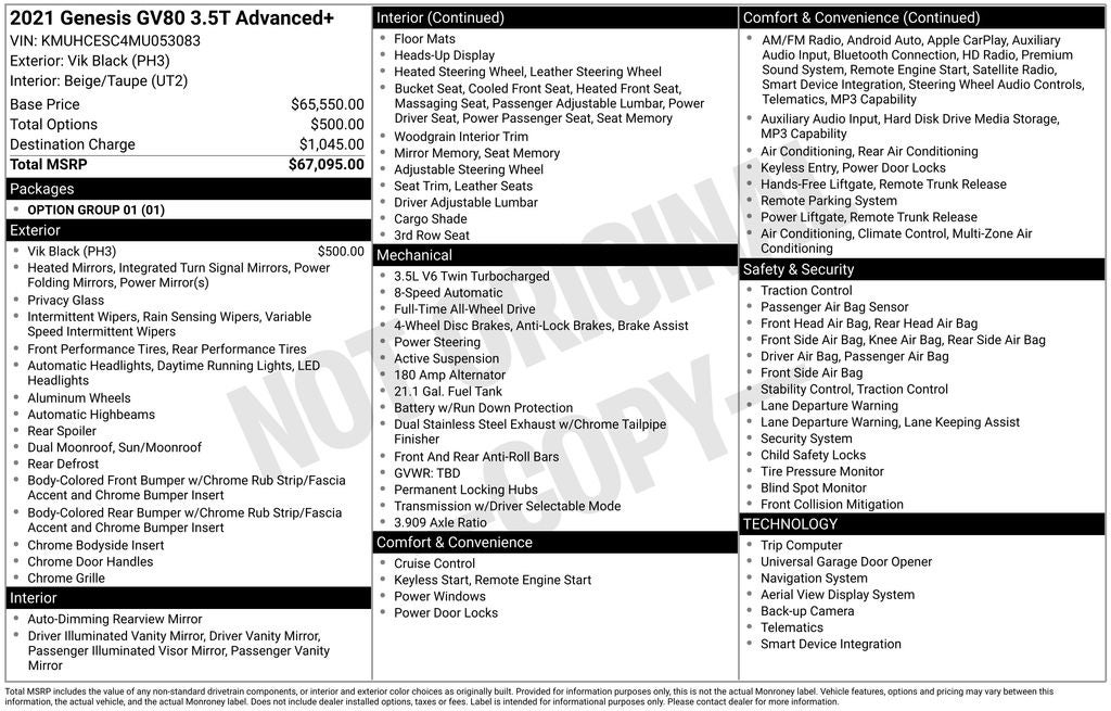 2021 Genesis GV80 3.5T Advanced +