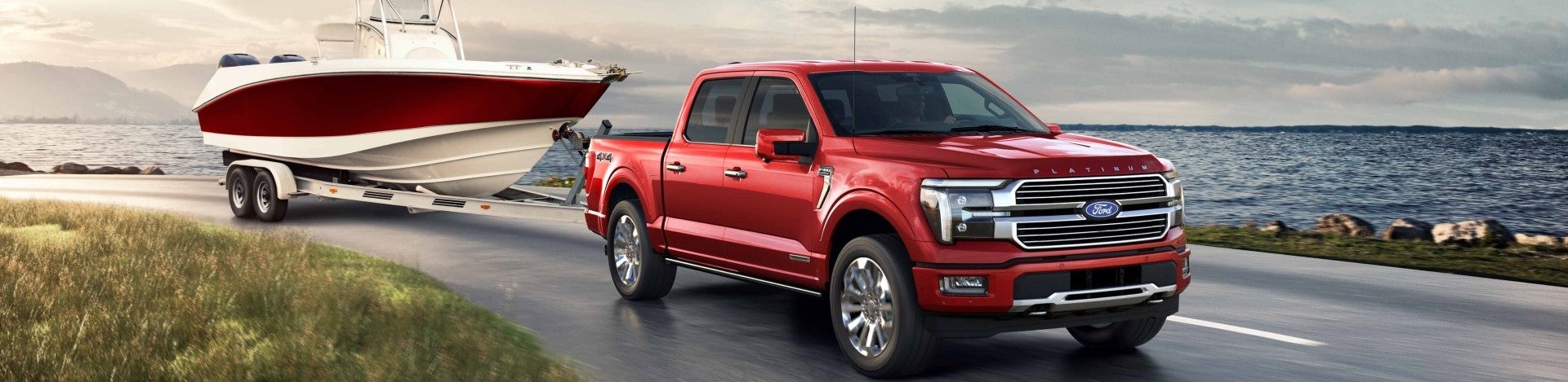 New Ford F-150 Platinum Towing a Boat from Ford Dealer near Kingsland GA